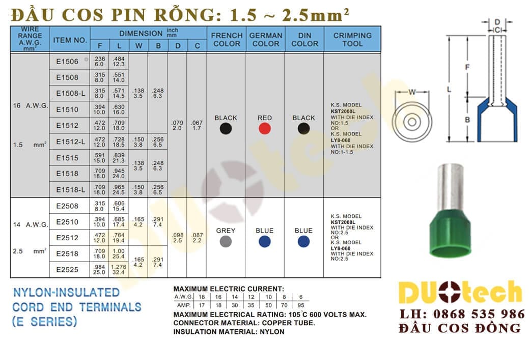 cosse pin rỗng nhựa 2.5mm e2512; đầu cos pin e2512; đầu cốt tín hiệu 2.5mm e2512; mua đầu cos pin rỗng 2.5mm; mua cos tín hiệu 2.5mm e2512