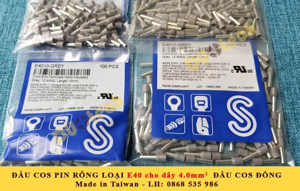 cosse pin rỗng nhựa 4mm e4012; đầu cos pin rỗng đài loan; đầu cốt tín hiệu đài loan e4012; mua cos pin dây 4mm e4012; mua đầu cos pin rỗng 4mm