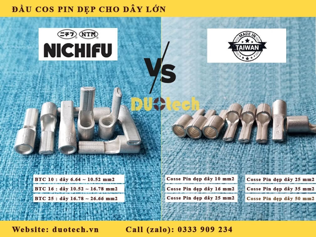 cosse-nichifu-btc-vs-ptnb-duotech đầu cosse pin btc nichifu; đầu cosse pin đặc trần; đầu cos lưỡi dẹt btc nichifu; đầu cos lưỡi dẹt ptnb; đầu cos lưỡi dẹt ptnb10-12; đầu cosse pin type lug; non insulation terminals pin type lug 16 25 sqmm; pin type lug size 16 sqmm; pin type lug size 25 sqmm