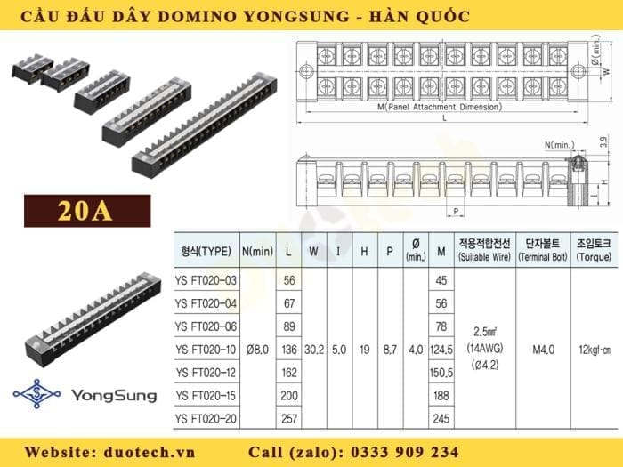 cầu đấu domino 20a 3 cực; cầu đấu yongsung 20a 3 cực; cầu đấu dây điện yongsung; cầu đấu domino yongsung; cầu đấu dây 20a yongsung; cầu đấu domino 20a yongsung; cầu đấu 20a yongsung ys ft020-03; cầu đấu yongsung ys ft020-03