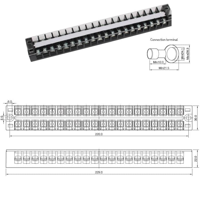 Cầu đấu nối dây điện Hivero HFTB-2020 Domino khối 20A 20 cực (20P) - Image 2