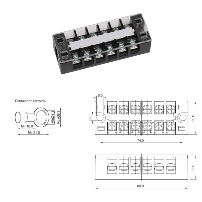 Cầu đấu nối dây điện Hivero HFTB-206 Domino khối 20A 6 cực (6P) - Image 2