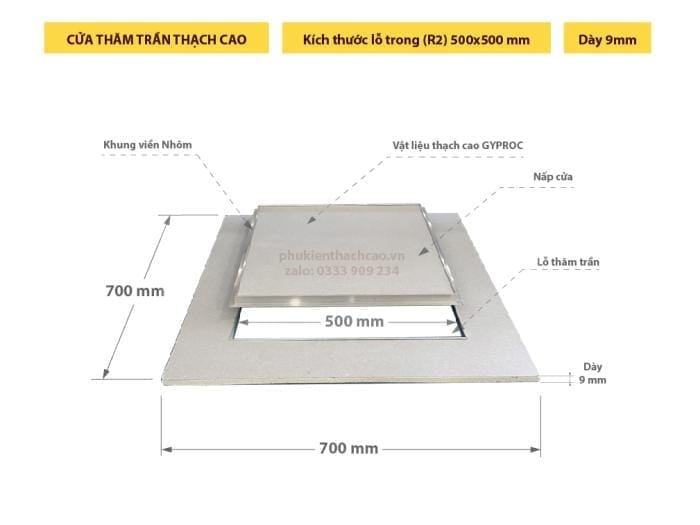 cửa thăm trần thạch cao duo-cap500x9; cửa thăm trần tiêu chuẩn duo-cap500x9; tấm thăm trần thạch cao 500x500; tấm thăm trần 500x500mm 1 lớp; nắp thăm trần 500x500; lỗ thăm trần thạch cao 500x500;