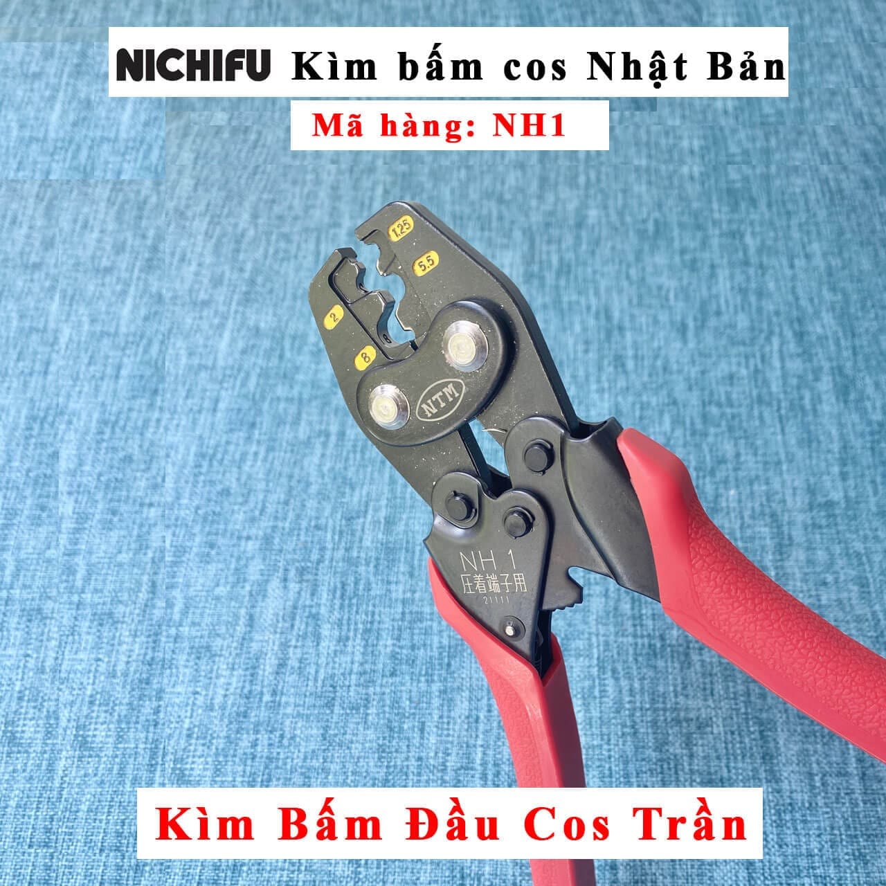 kìm bấm cos nh 1 nichifu nhật bản đầu cos trần size 1.25 2 3.5 5.5 8 mm2 loại bóp bằng tay, có trợ lực, hiện số sau khi bấm